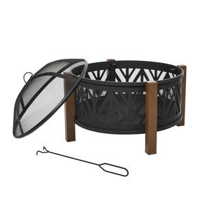 2-in-1 Outdoor Fire Pit Bowl with BBQ Grill Grate 30" Spark Screen Cover