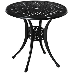 78cm Round Garden Dining Table with Parasol Hole Cast Aluminium Black Outsunny