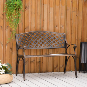 Cast Aluminium Bench 2 Seater Patio Porch Park Loveseat Chair, Bronze