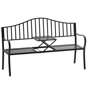 Outdoor Metal Frame 2 Seater Bench Patio Park Garden Seating Chair w/ Table
