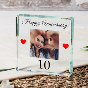 Happy Anniversary Glass Token - Personalised Photo Keepsake