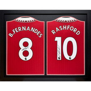 Manchester United FC Bruno Fernandes and Marcus Rashford Signed Shirts in Dual Black Frame