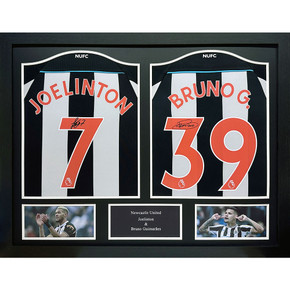 Newcastle United FC 2021-2022 Bruno Guimaraes & Joelinton Signed Shirts in Black Frame Display