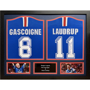 Image of Rangers FC Laudrup & Gascoigne Dual-Signed Shirt in Stylish Black Frame - Official Licensed Product