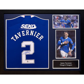 Rangers FC Tavernier Signed Shirt (Framed) - James Tavernier Hand-Signed Replica Shirt in Stylish Black Frame