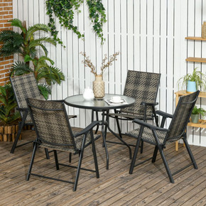 Outsunny 5 PCs Rattan Dining Sets w/ Umbrella Hole Table & Folding Armchair