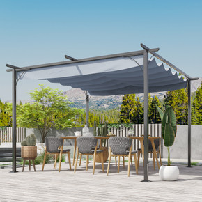 3.5M X 3.5M Metal Pergola Gazebo Awning Retractable Canopy Grey Steel