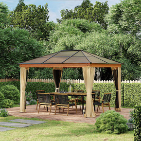 Hardtop Gazebo with Polycarbonate Roof Aluminium and Steel Frame for Patio Khaki