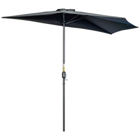 Outsunny 3(m) Half Round Parasol Garden Sun Umbrella Metal w/ Crank Black