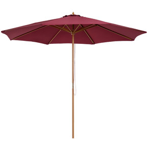 Outsunny 3m Fir Wooden Garden Parasol Sun Shade Outdoor Umbrella Canopy Wine Red