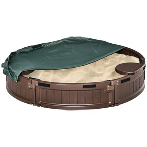 Kids Outdoor Round Sandbox w/ Oxford Canopy for 3-12 years old Brown Outsunny