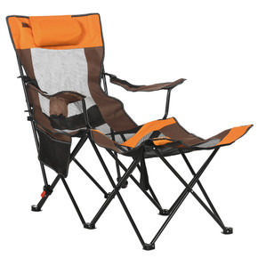 Outsunny Foldable Camping Chair w/ Footrest, Adjustable Backrest, Bag, Black