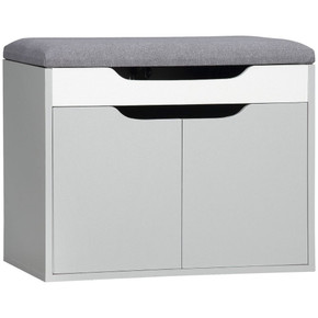 Shoe Storage Bench w/ Cabinet Adjustable Shelf and Cushion for Entryway Grey