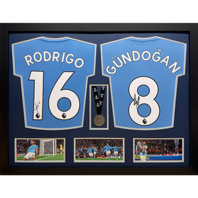 Manchester City FC Rodri & Gundogan Signed Shirts & Medal (Dual Framed)