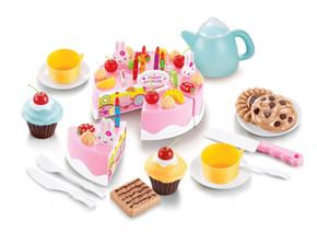 Image: SOKA 54pc Birthday Cream Cake Kids Children's Pretend Play Party Cake Set in Pink - Complete with candles, fruit decoration, cake slicer & plate. Perfect for tea parties and imaginative play