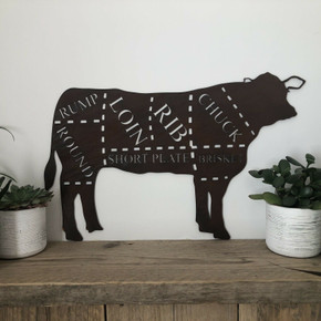 COW Sign Rusty Metal Home BBQ Kitchen Rustic Shabby Chic Butchers Cuts