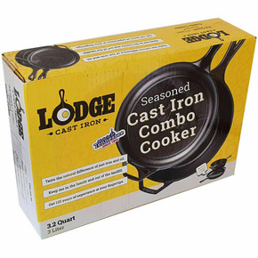 Lodge Cast Iron 3.2 Quart 3 Liter Seasoned Combo Cooker Dutch Oven, Skillet, Lid All In One
