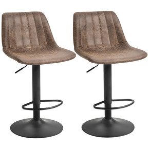 PU Distressed Leather Twin-Pair Height Adjustable Barstools Brown