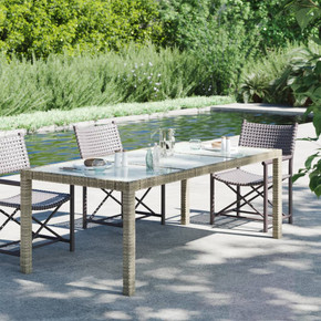 Garden Table - 190x90x75cm - Tempered Glass and Poly Rattan - grey,white,beige,grey and black