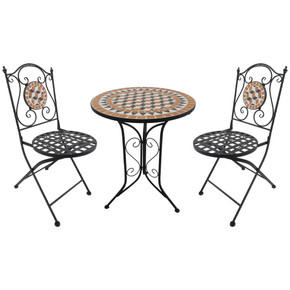 Outsunny 3 Pcs Mosaic Bistro Table Chairs Set-Black/Orange/White  