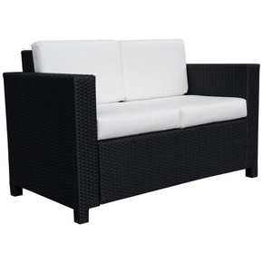 Outsunny 2 Seater Rattan Garden Sofa Black Double Couch Loveseat Wicker  