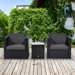 Outsunny 2 Seater Rattan Sofa  Furniture Set W/Cushions, Steel Frame-Black 