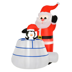 5ft Christmas Inflatable Santa Claus and Penguin with Ice House LED Blow Up