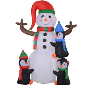 6ft Inflatable Christmas Snowman with Three Penguins LED Outdoor Yard Deco