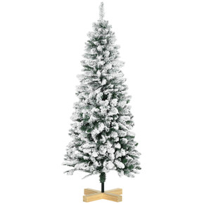 5 Ft Snow Flocked Artificial Christmas Tree with Pencil Shape, Green HOMCOM