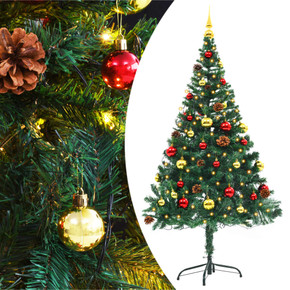 Artificial Christmas Tree with Baubles and LEDs Green 150 cm to 210 cm
