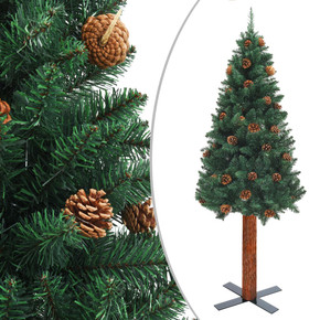 Slim Christmas Tree with Real Wood and Cones Green 150 cm to 210 cm