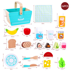 SOKA Wooden Happy Day Picnic Pretend Play Traditional Picnic Basket for Kids 3+