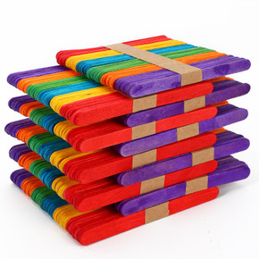 Vibrantly coloured Vinsani Coloured Wooden Lolly Sticks arranged in a neat stack, perfect for desserts, kids' DIY art projects, and crafts