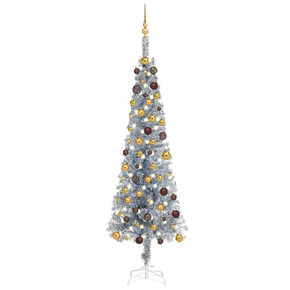 Slim Christmas Tree with LEDs&Ball Set Silver 210 cm