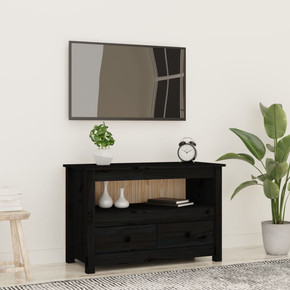 vidaXL TV Cabinet Black 79x35x52 cm Solid Wood Pine