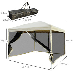  3x3m Pop Up Gazebo W/ Mesh Walls-Tan   