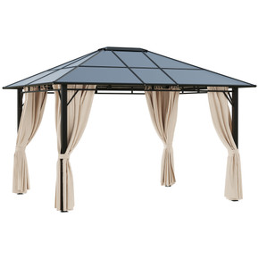 3.6x3(m) Hardtop Gazebo Garden Pavilion w/ Polycarbonate Roof, Brown Outsunny