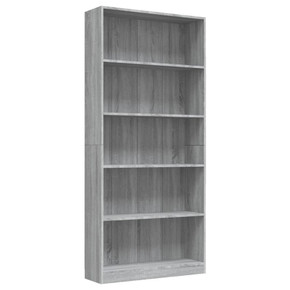 vidaXL 5-Tier Book Cabinet Grey Sonoma 80x24x175 cm Engineered Wood
