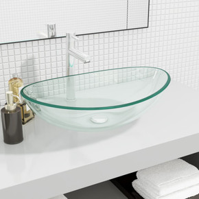 vidaXL Basin Tempered Glass 54.5x35x15.5 cm Transparent
