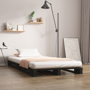 vidaXL Bed Frame Black 100x200 cm Solid Wood Pine