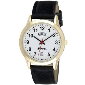 Ravel Gents Gilt Day/Date  Faux Leather Strap Watch R0706.19.1