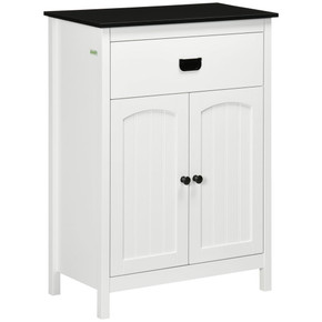 Bathroom Cabinet with Drawer Double Door Cabinet Adjustable Shelf White