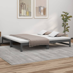 Pull-out Day Bed Grey 2x(80x200) cm Solid Wood Pine