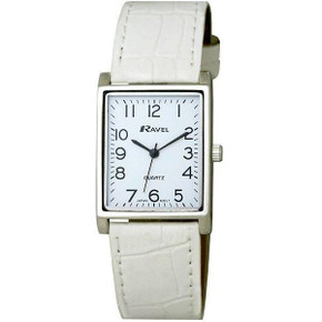 Ravel Mens Classic White Leather Strap Watch
