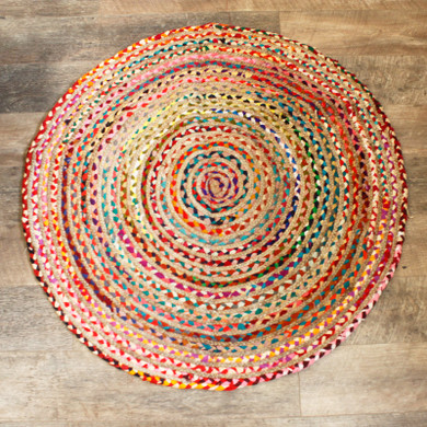 Round Jute and Recycled Cotton Rug - 120 cm