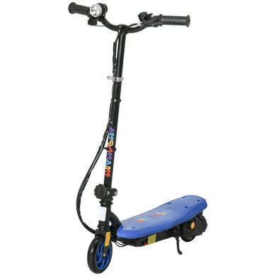Blue HOMCOM Folding Electric Scooter with LED Headlight for Ages 7-14 Years