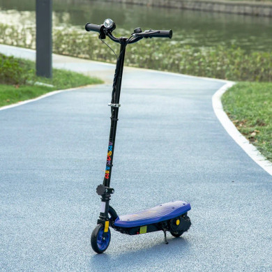 Blue HOMCOM Folding Electric Scooter with LED Headlight for Ages 7-14 Years