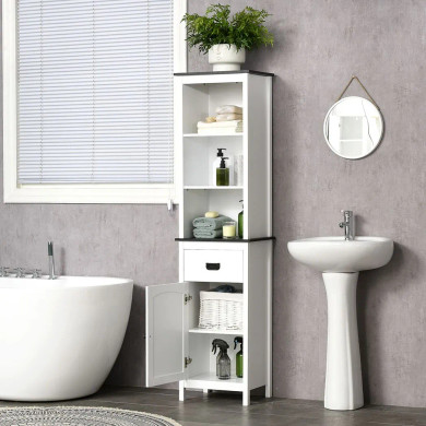 Kleankin Freestanding Tall Bathroom Cabinet in White with Adjustable Shelves - Modern Bathroom Storage Solution