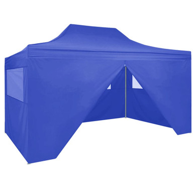Professional Folding Party Tent with 4 Sidewalls - 3x4m - Steel - blue,cream,anthracite,steel white