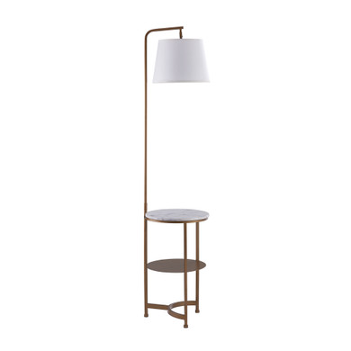 Lilah Standard Floor Lamp with Built-in USB, Table & Storage, White